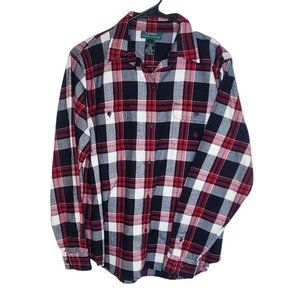 Lauren Ralph Lauren Plaid Flannel Shirt  Long Sleeve Button Up Size Lg